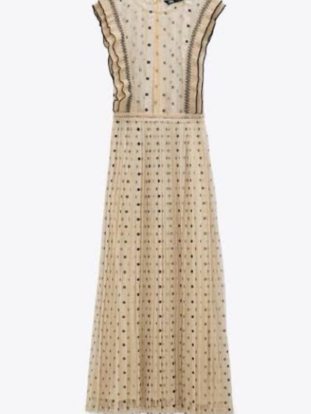 Zara Cream Maxi Dress with Black Polka Dot Detail
